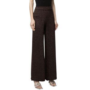 Staud Wide-Leg Daisy Metallic Brown Knit Pants L